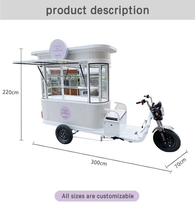 Hot Selling White Electric Three-Wheeled Food Cart Mobile Cake Shop Food Trailer Street Dining Car for Sale